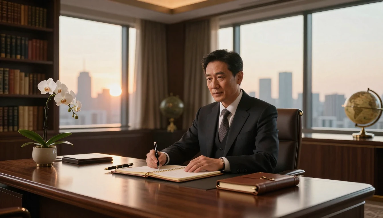 A sophisticated and elegant cinematic scene representing suc...