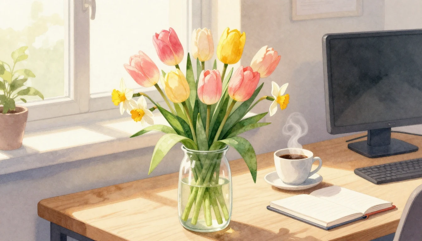 A beautiful, soft watercolor illustration depicting a bouque...