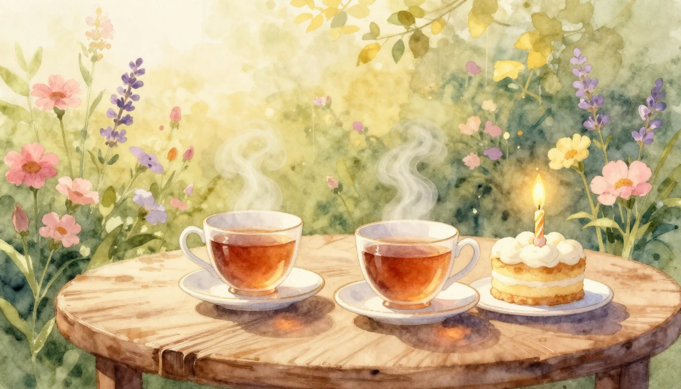 A warm and cozy watercolor illustration of two steaming cups...