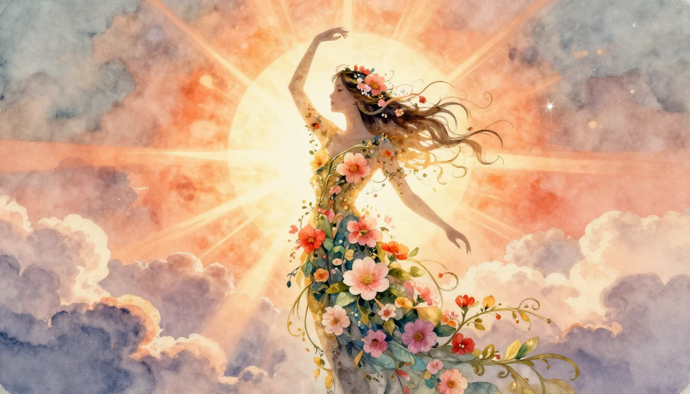 A beautiful and ethereal watercolor painting symbolizing fem...