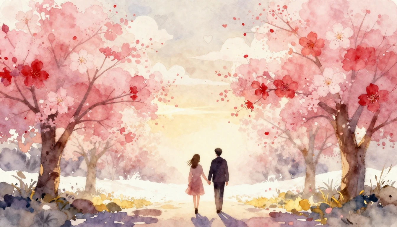 A soft and ethereal watercolor painting depicting two silhou...