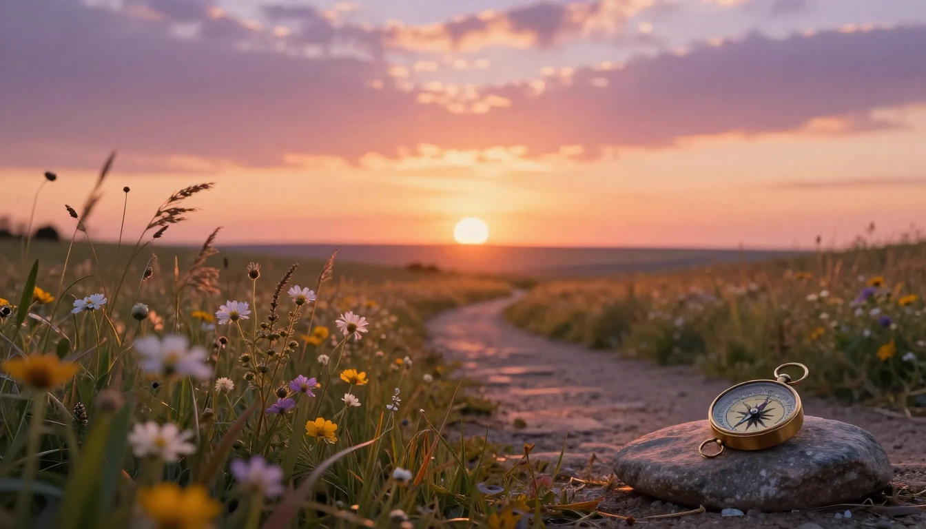 A breathtaking landscape at golden hour, featuring a winding...