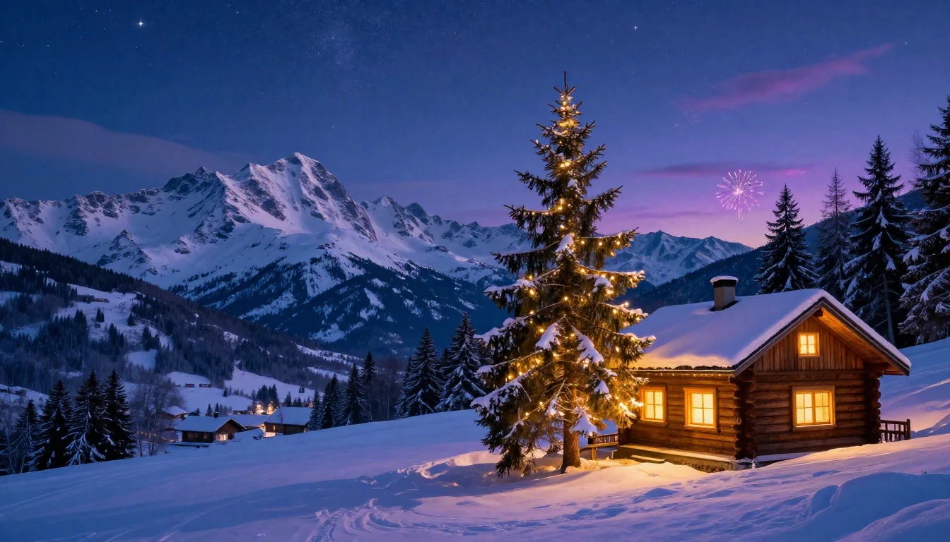 A breathtaking winter landscape at twilight featuring majest...