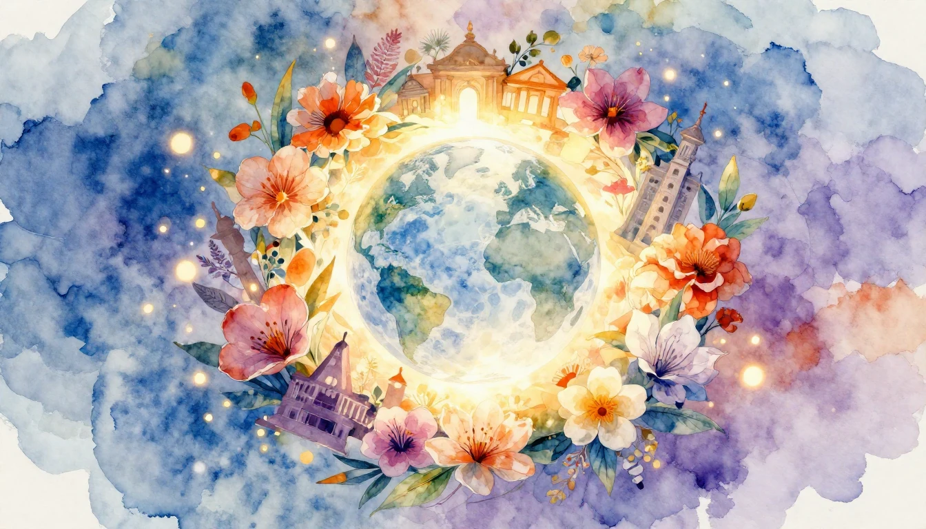 An ethereal and vibrant watercolor composition symbolizing g...