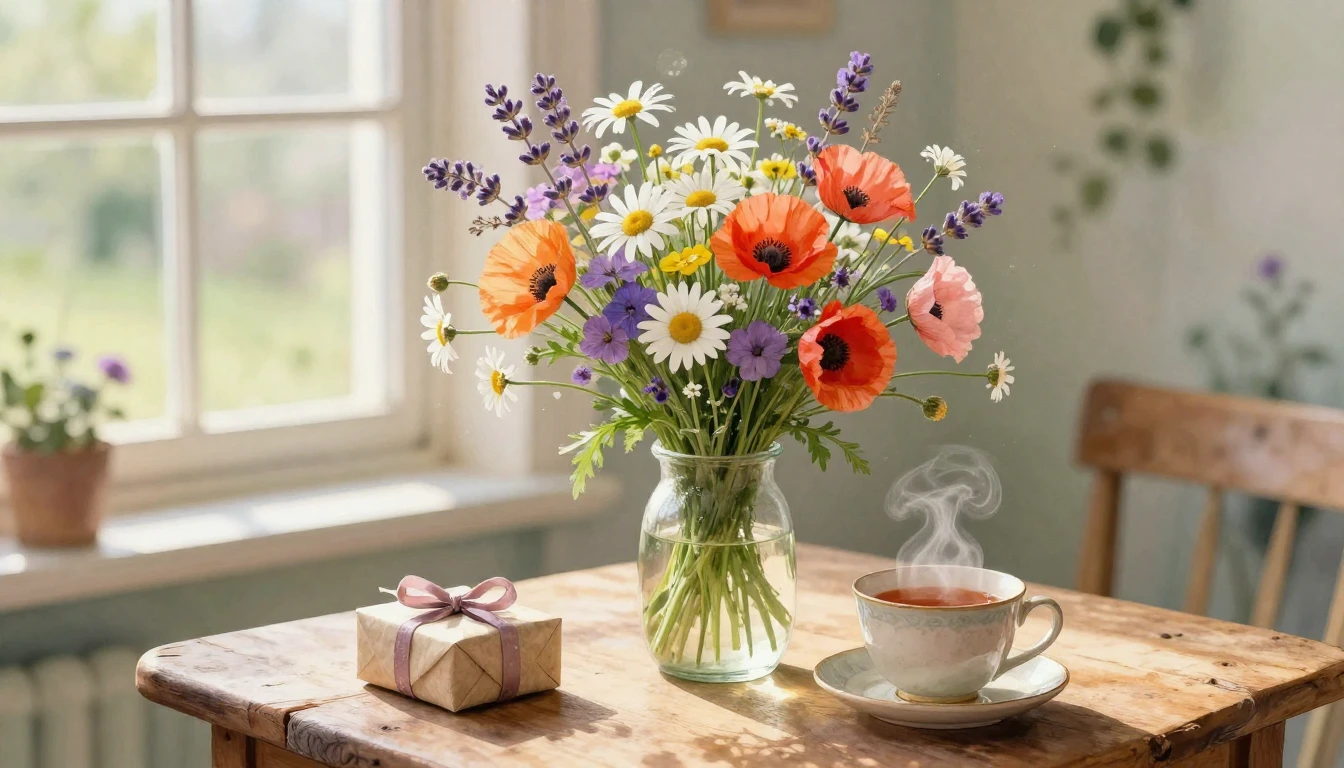 A beautiful and vibrant bouquet of wildflowers including dai...