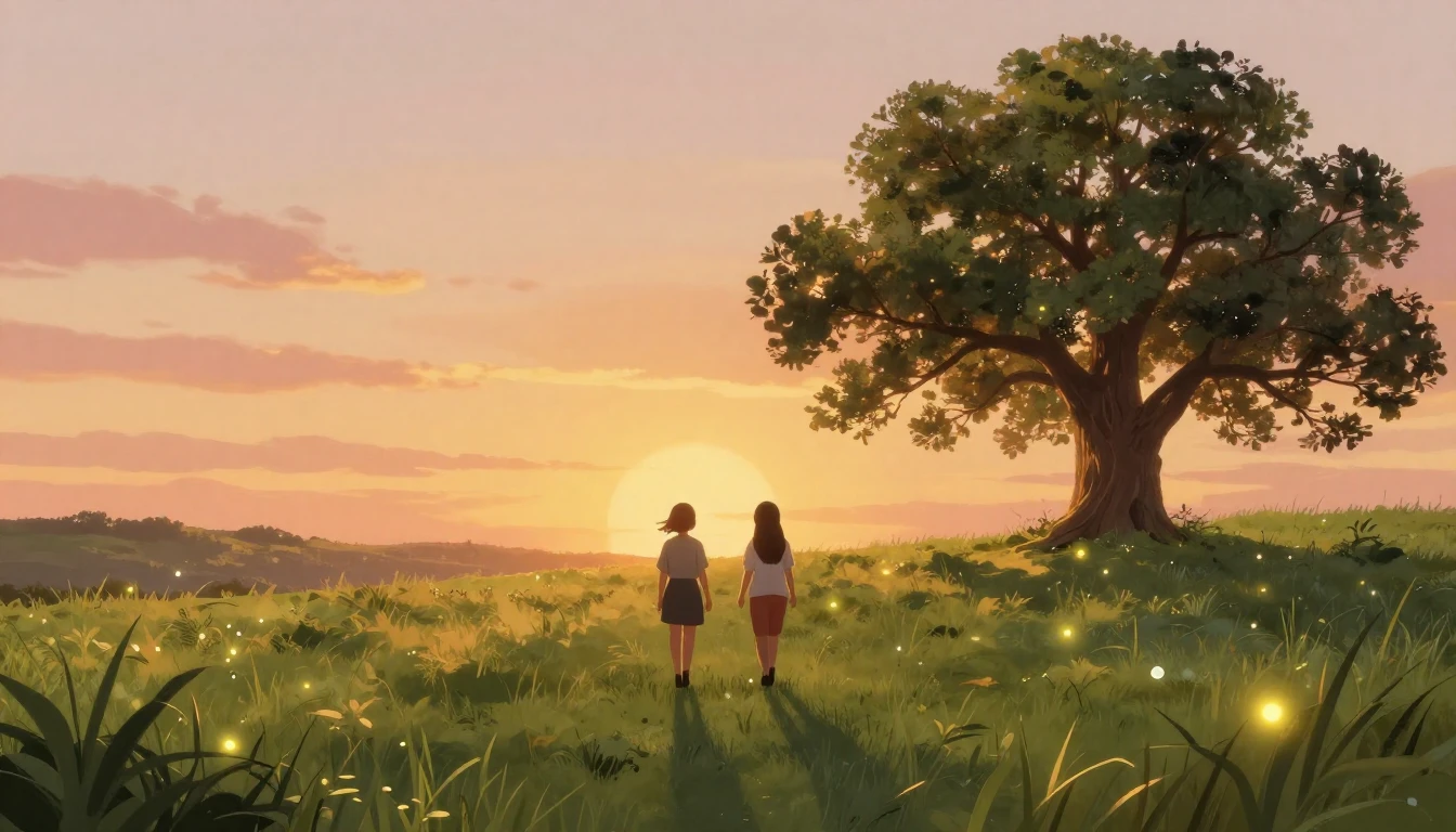 A heartwarming and atmospheric scene in a lush green meadow ...
