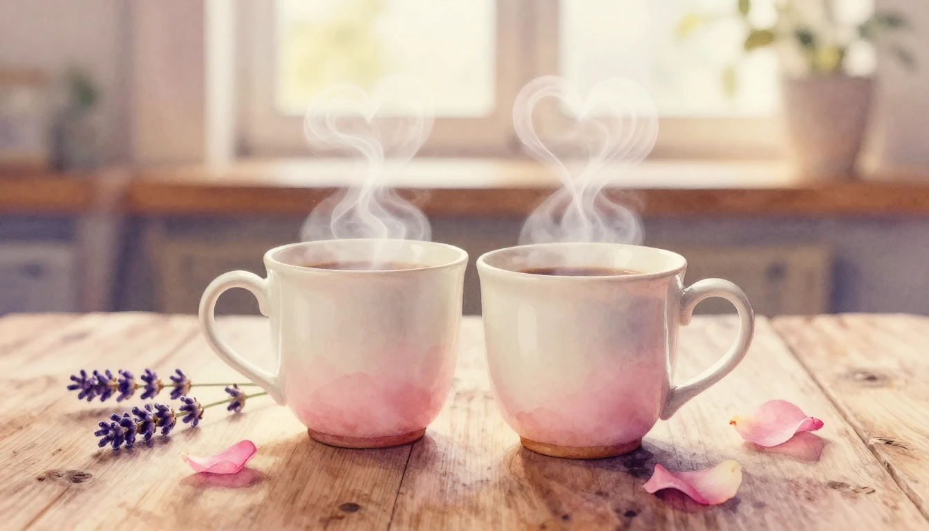 A delicate and romantic watercolor painting depicting two ce...