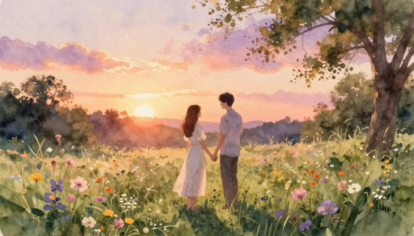 A dreamy and romantic scene featuring a loving couple standi...