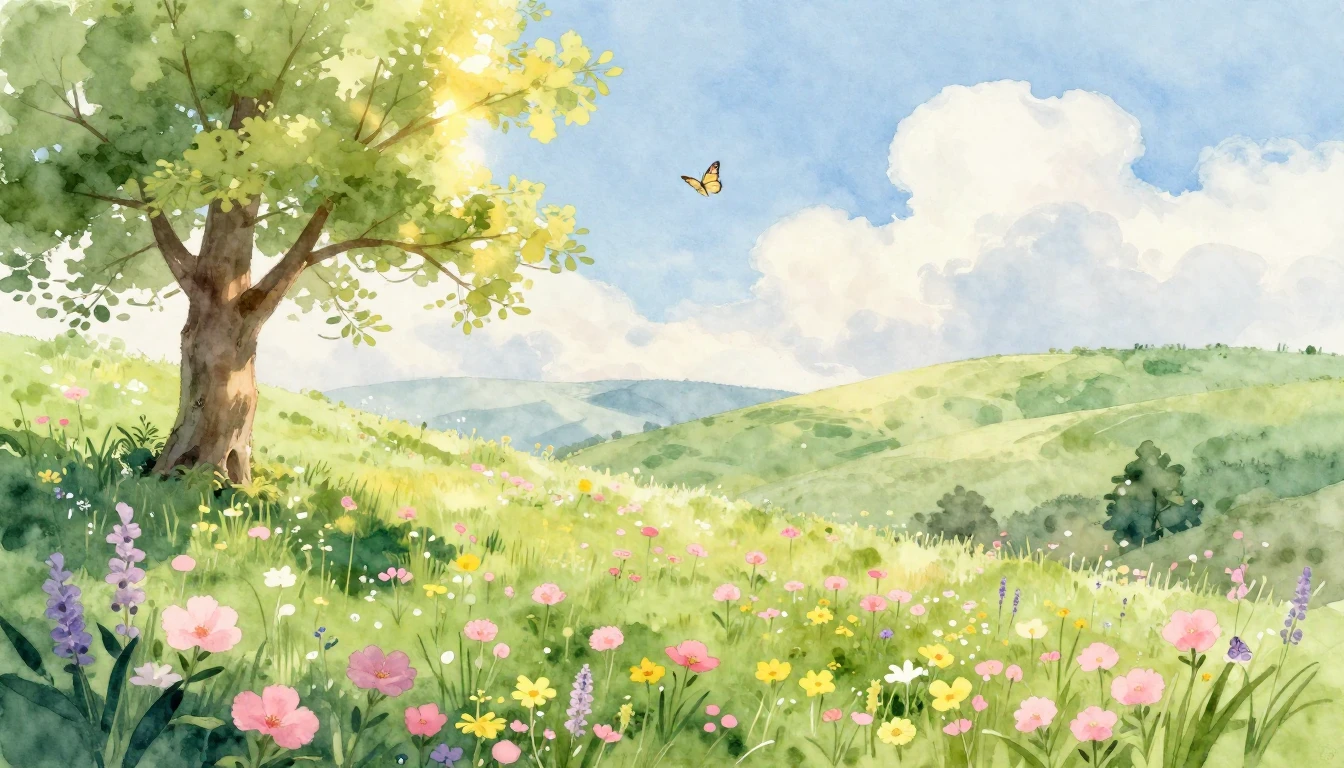 A soft and ethereal watercolor painting depicting a serene s...