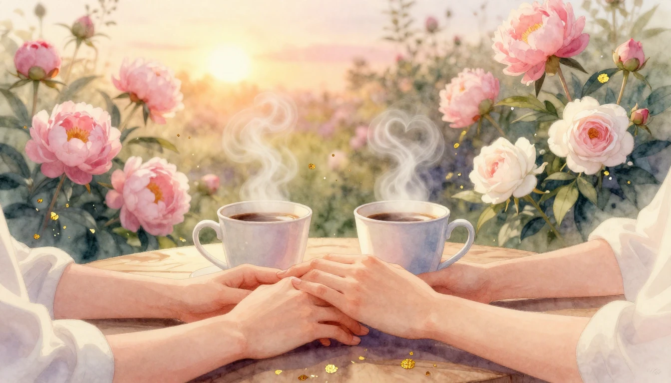 A delicate watercolor painting capturing a cozy, romantic sc...