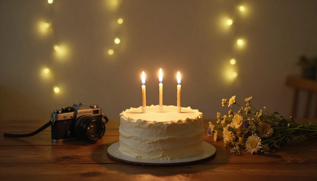 A warm and cozy indoor scene celebrating a 30th birthday mil...