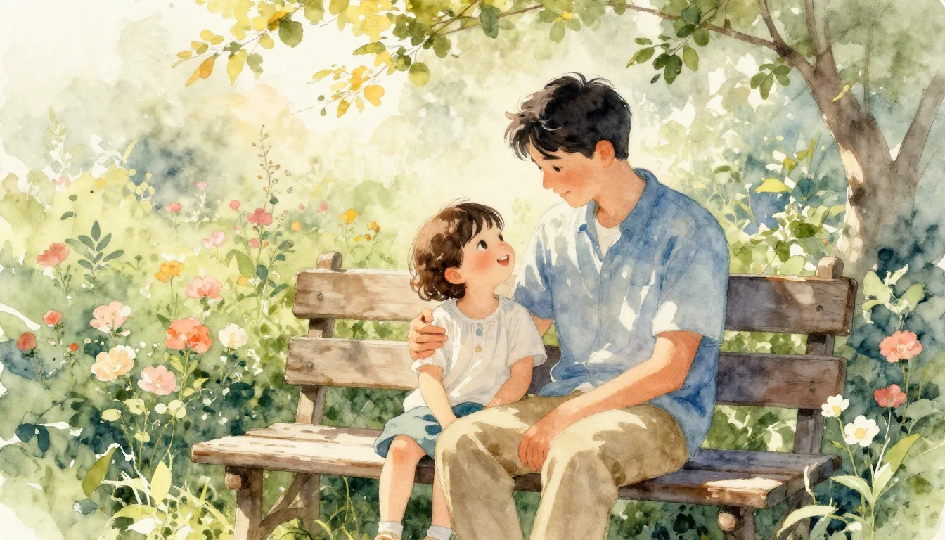 A heartwarming watercolor painting depicting a tender moment...