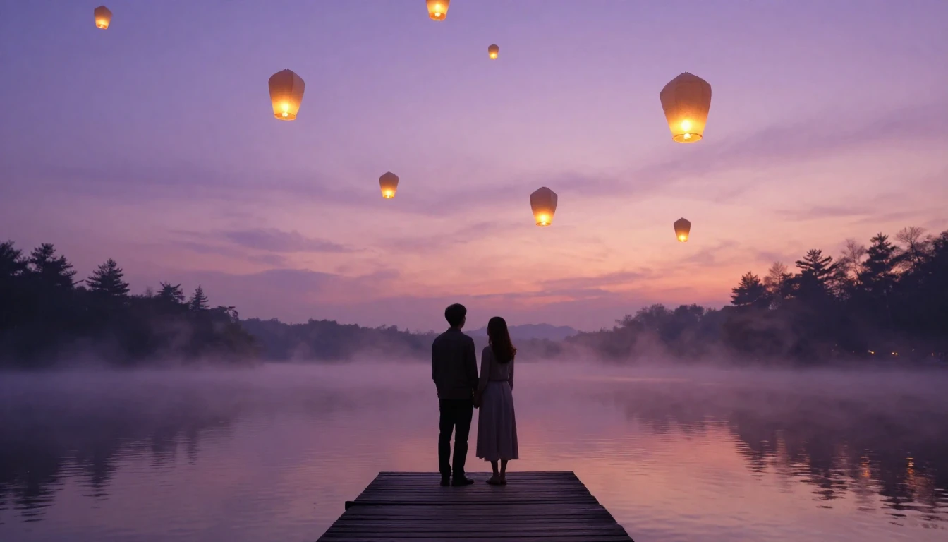 A romantic and ethereal scene of a couple standing together ...