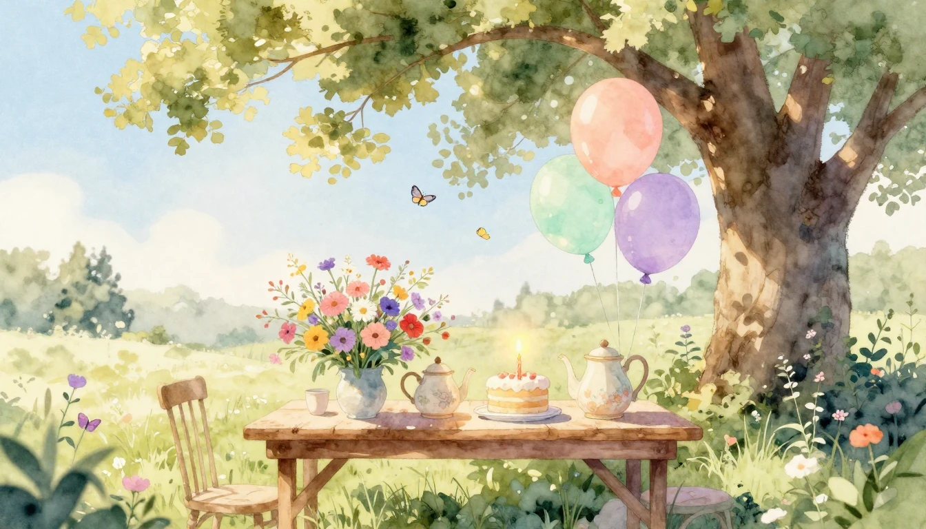 A dreamy and cozy watercolor illustration of a festive outdo...