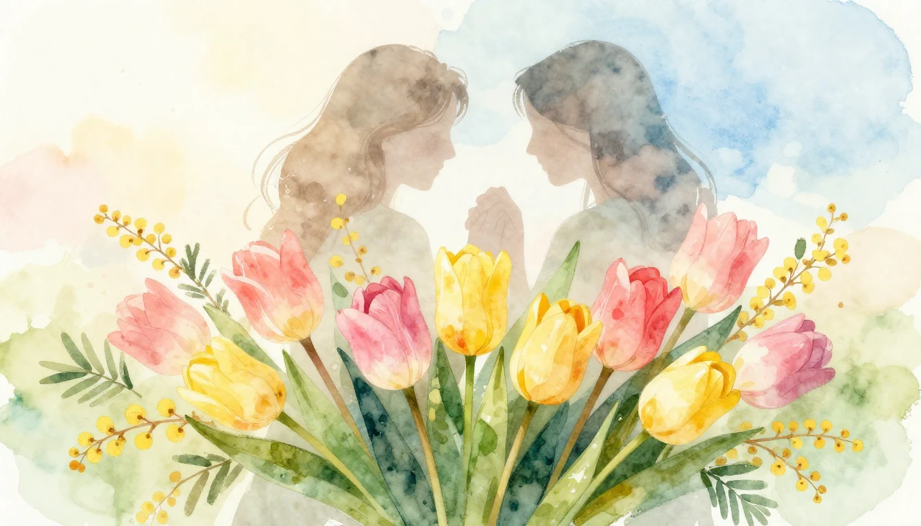 A soft and ethereal watercolor illustration celebrating Wome...