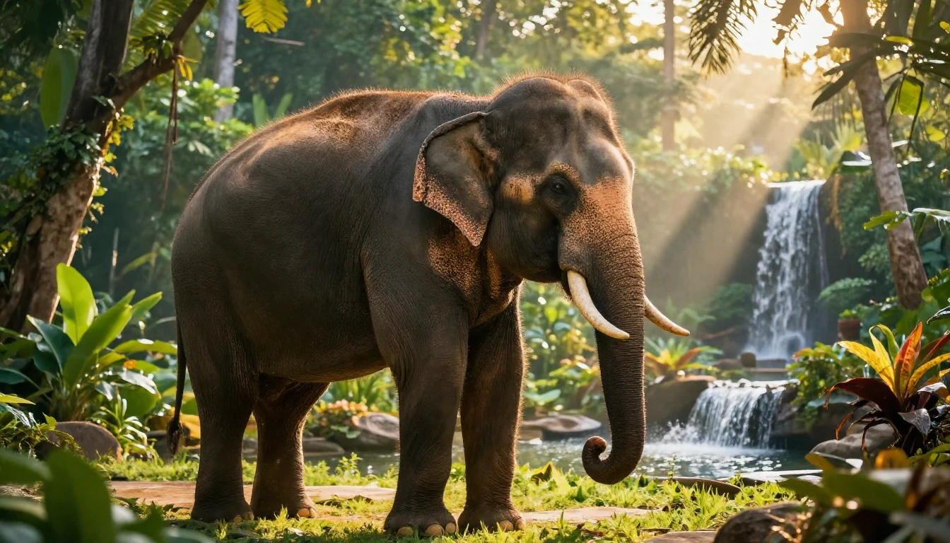 A majestic and magnificent Thai elephant standing gracefully...