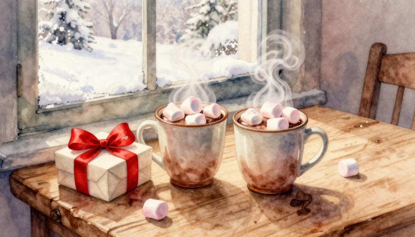 A soft and romantic watercolor painting of a cozy Valentine'...