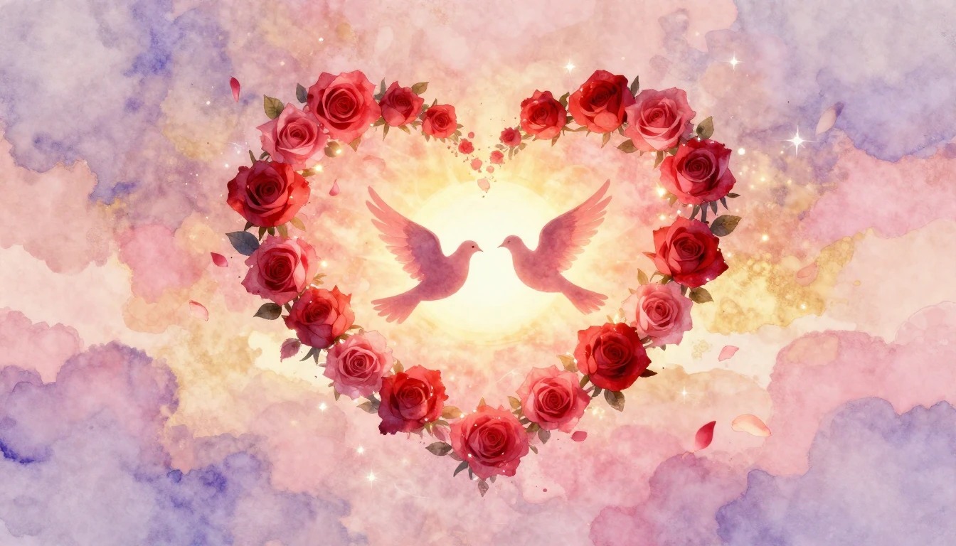 A romantic and ethereal watercolor illustration depicting a ...