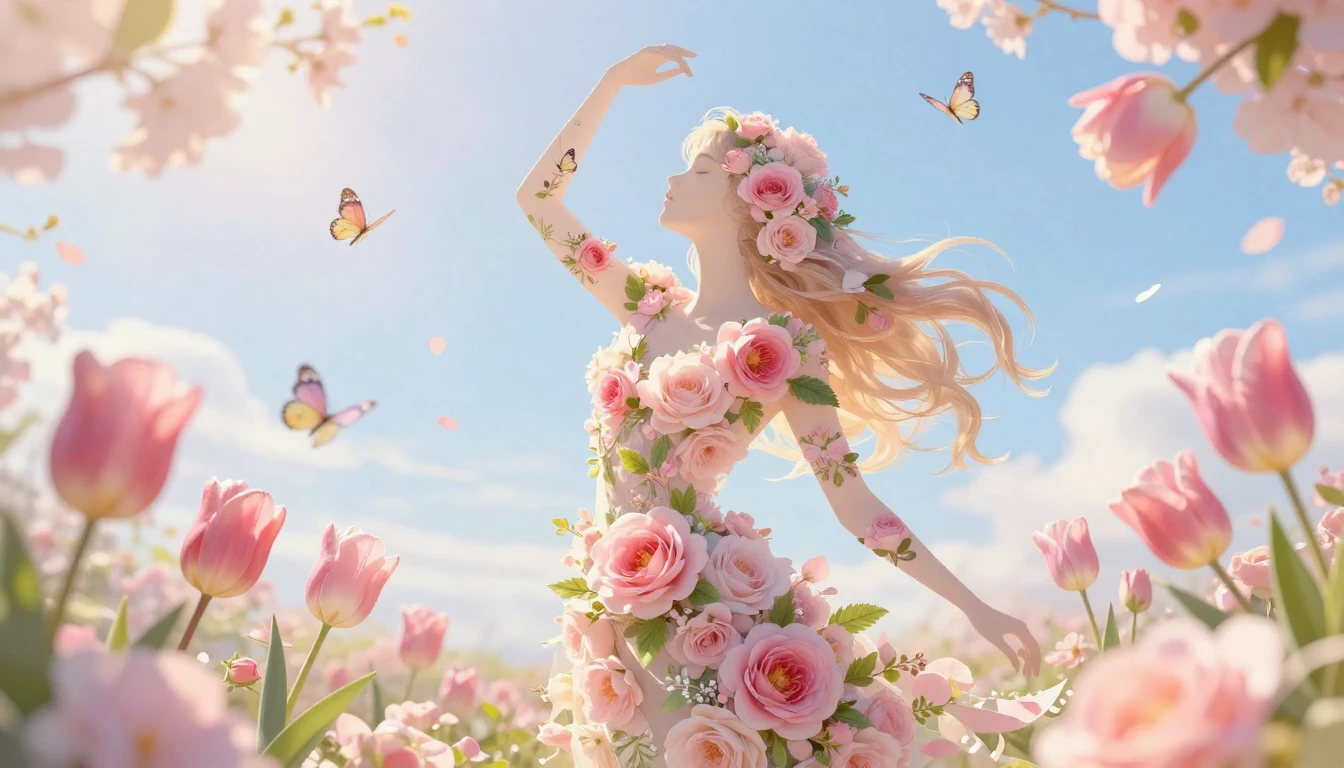 A beautiful and gentle spring scene celebrating femininity a...