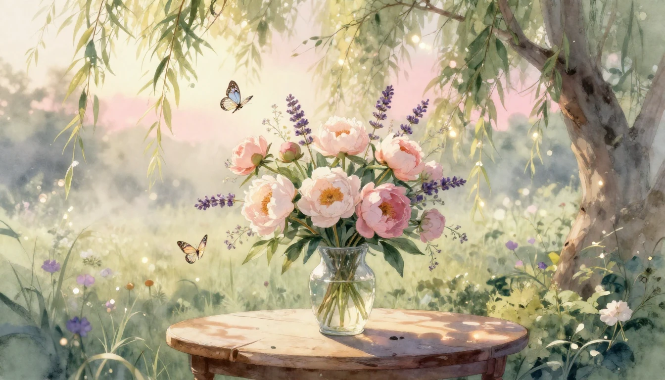 A breathtaking watercolor illustration capturing a serene an...