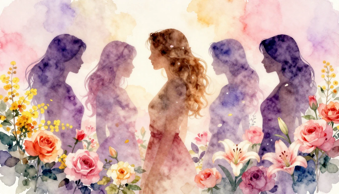 A graceful and artistic watercolor composition celebrating w...