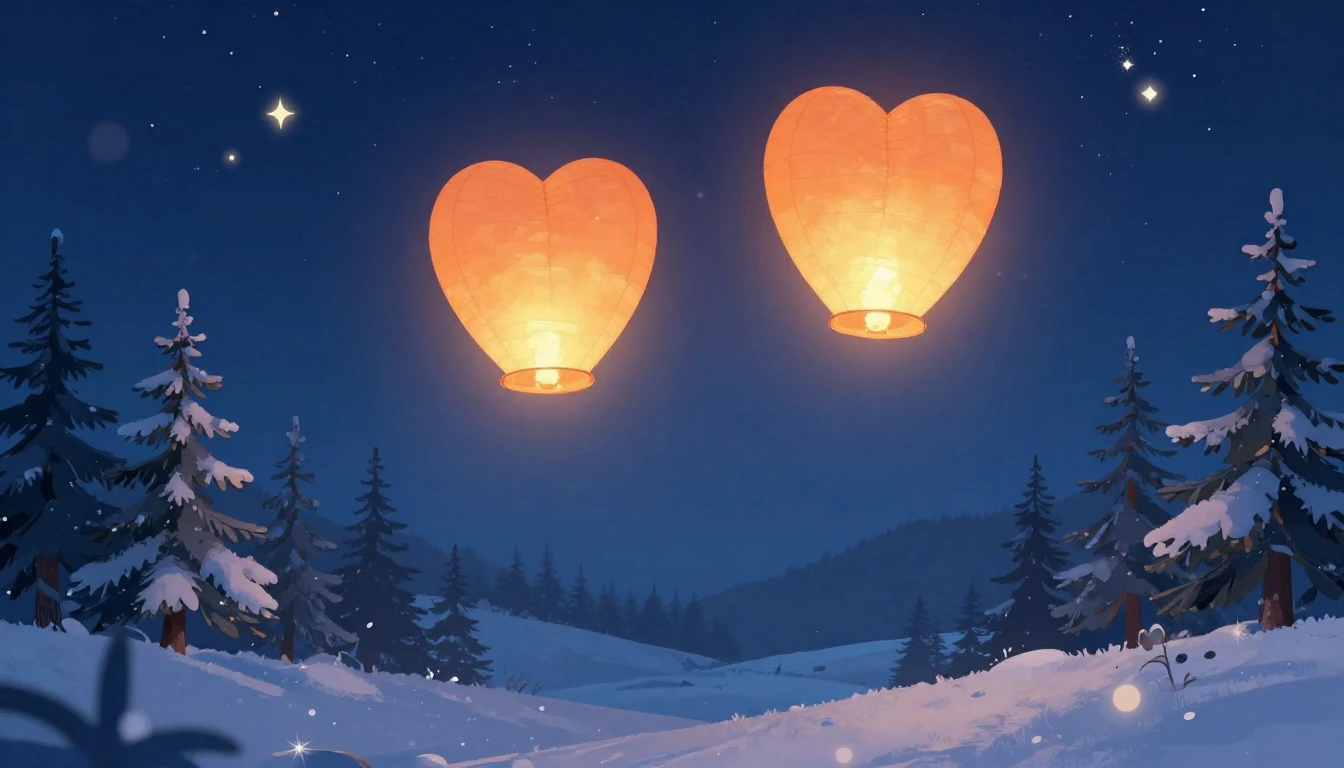 A romantic and dreamy illustration featuring two glowing pap...