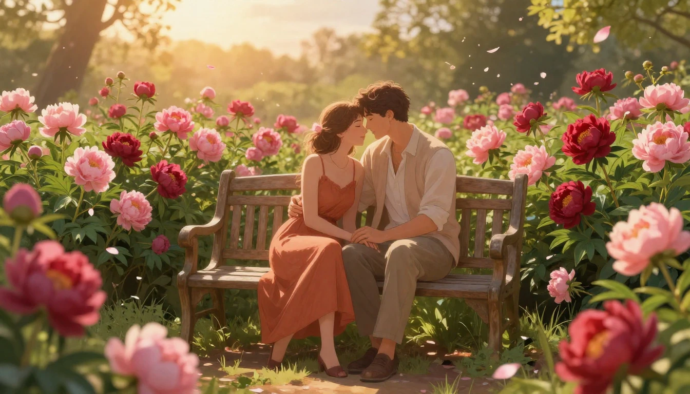 A romantic and dreamy illustration of two people sitting clo...