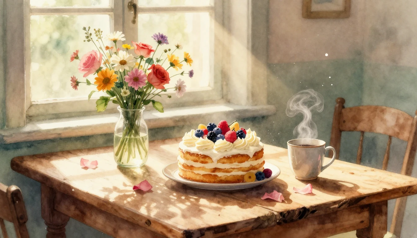 A warm and cozy celebratory scene featuring a rustic wooden ...