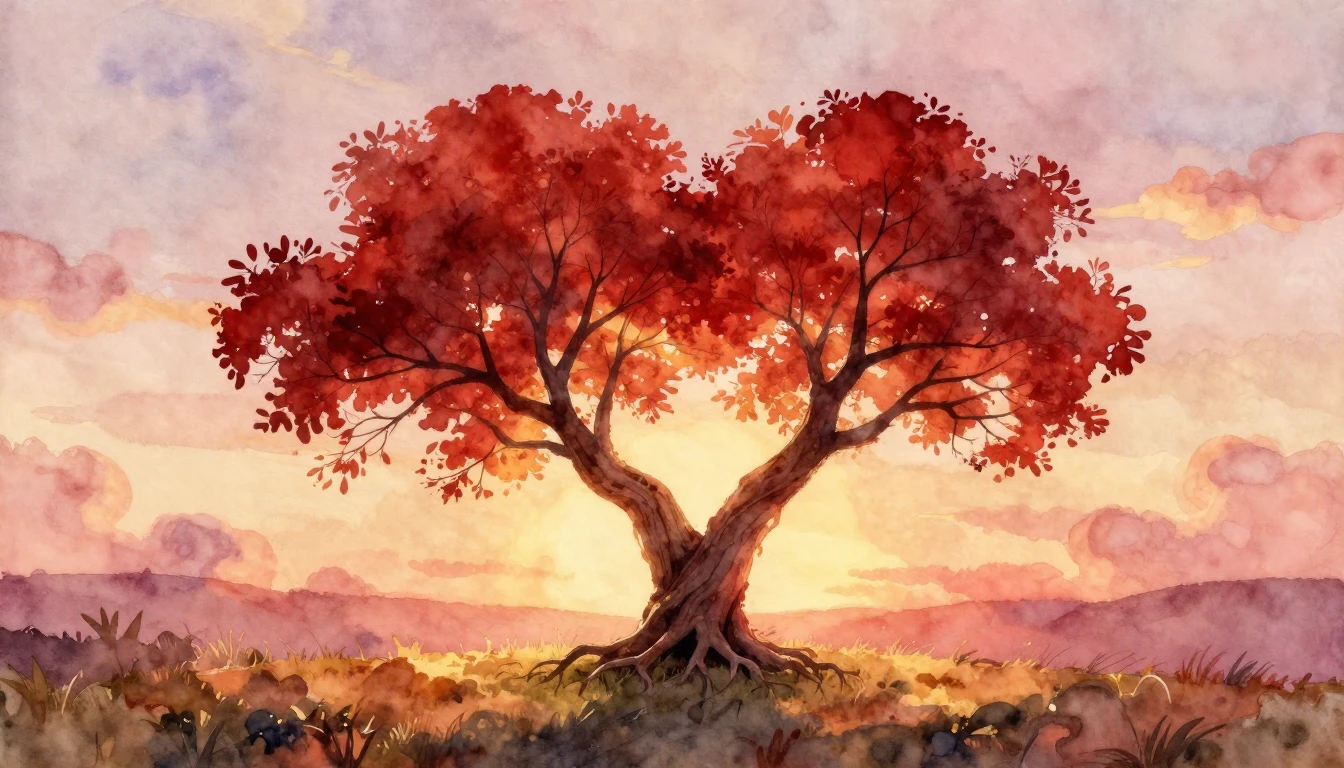 A soft and dreamy watercolor painting depicting two intertwi...