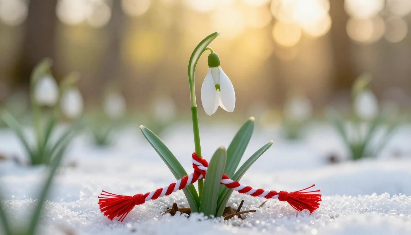 A delicate close-up of a beautiful snowdrop flower emerging ...