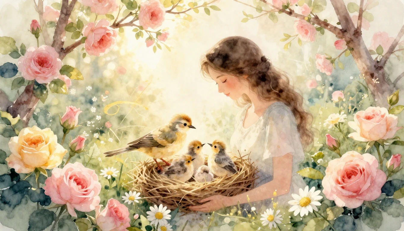 A beautiful and gentle watercolor illustration celebrating m...