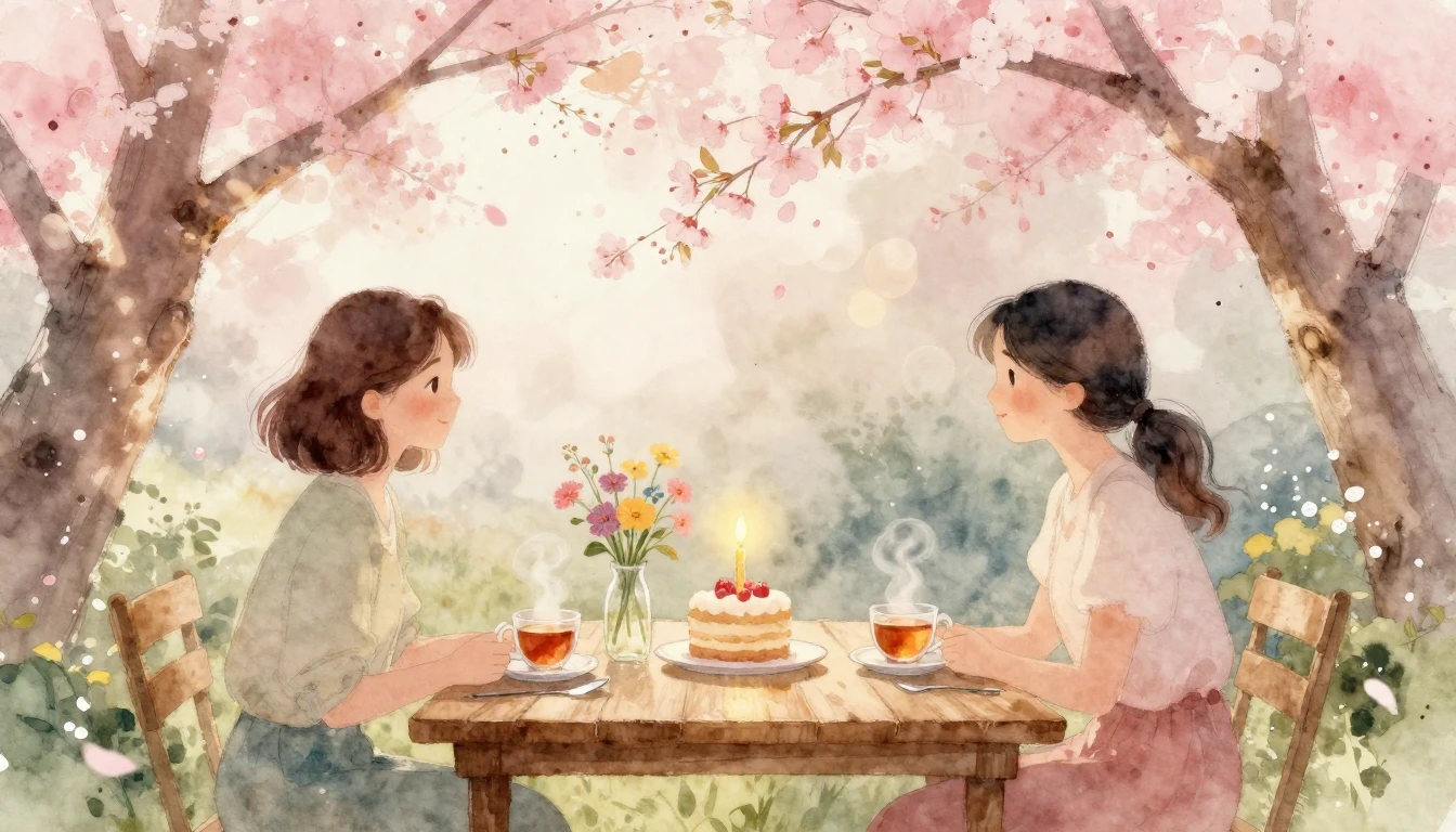 A warm and cozy watercolor painting depicting a celebration ...