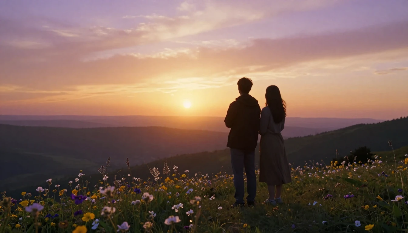 A warm and heartwarming scene depicting two silhouettes of f...