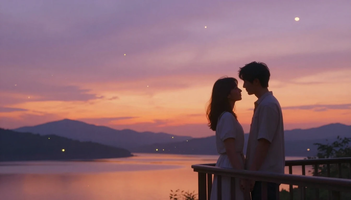 A romantic and ethereal digital art illustration of a couple...