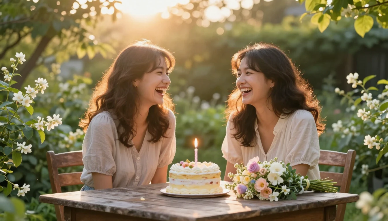 A heartwarming scene of two female best friends sitting toge...