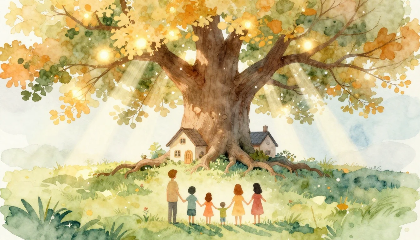 A heartwarming watercolor illustration symbolizing family un...