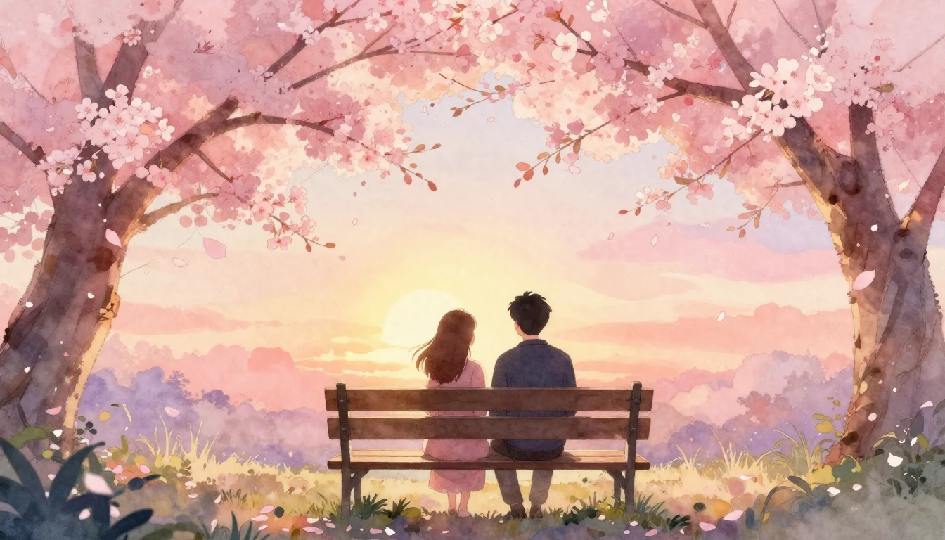 A soft and dreamy watercolor illustration depicting a romant...