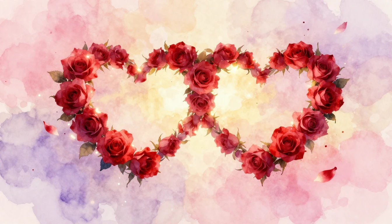 A romantic and dreamy watercolor painting featuring two inte...