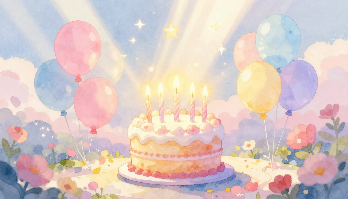 A soft and dreamy watercolor illustration celebrating a birt...
