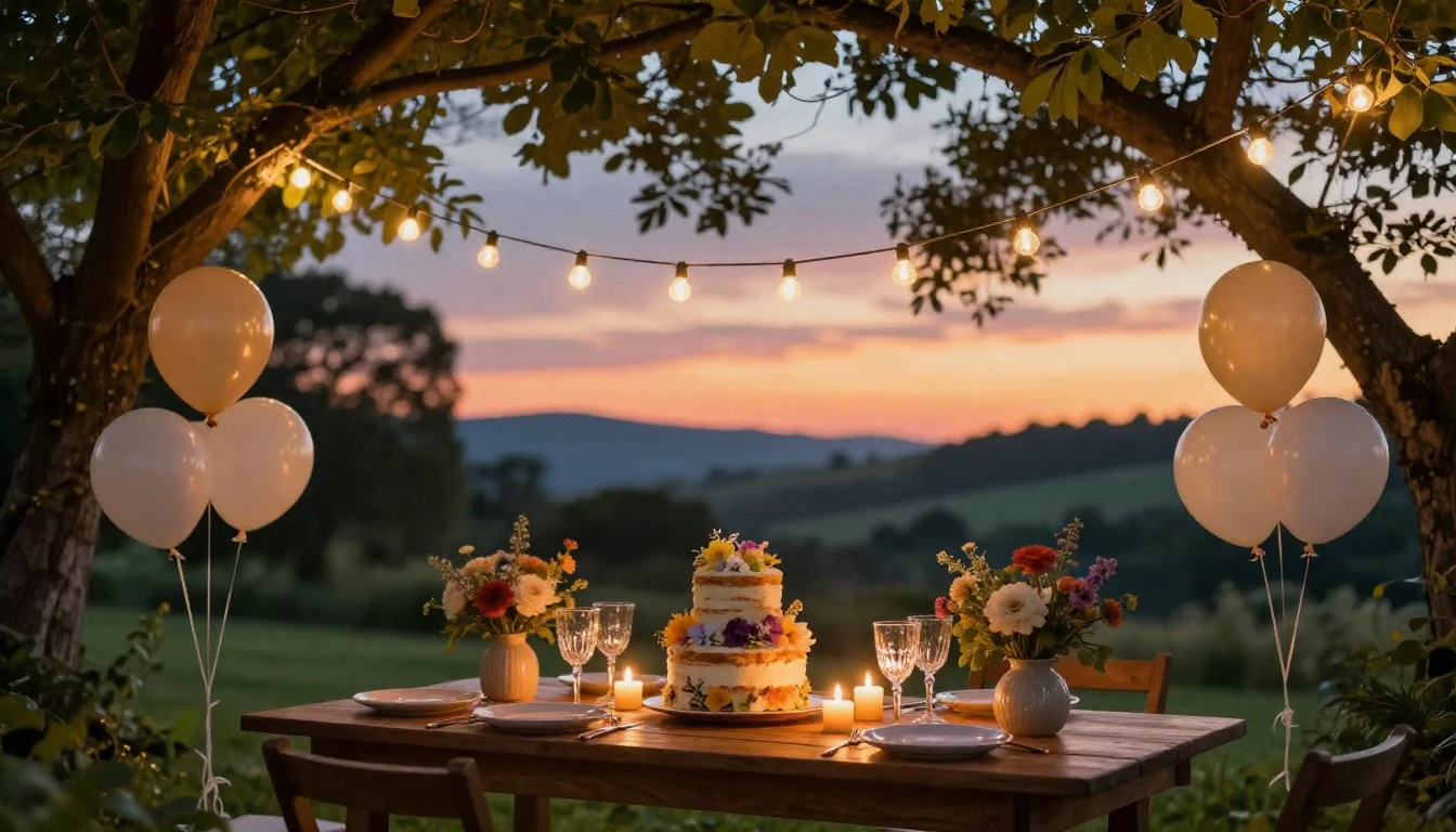 A serene and celebratory scene featuring a cozy outdoor gard...