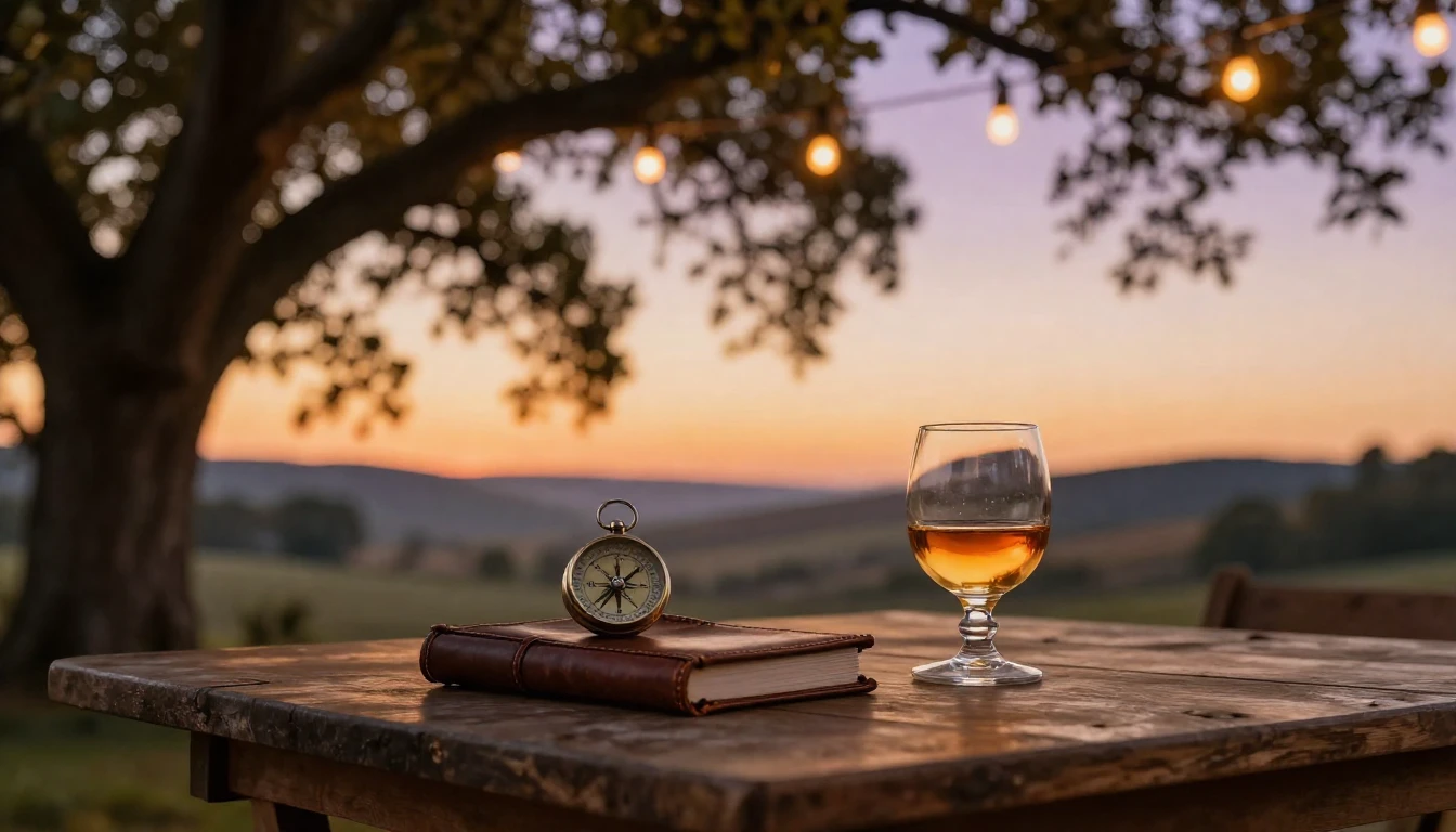 A warm, atmospheric scene of a cozy outdoor terrace during t...