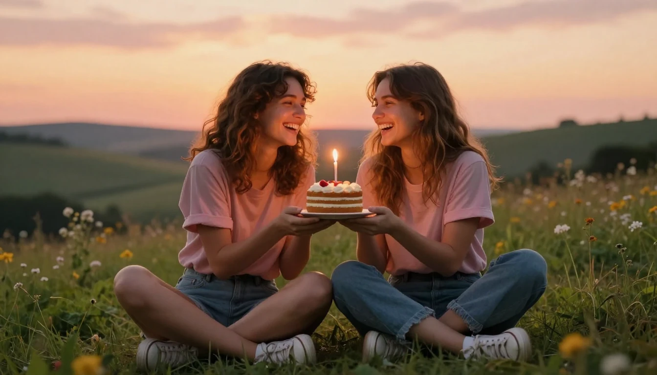 A heartwarming scene of two best friends sitting together on...