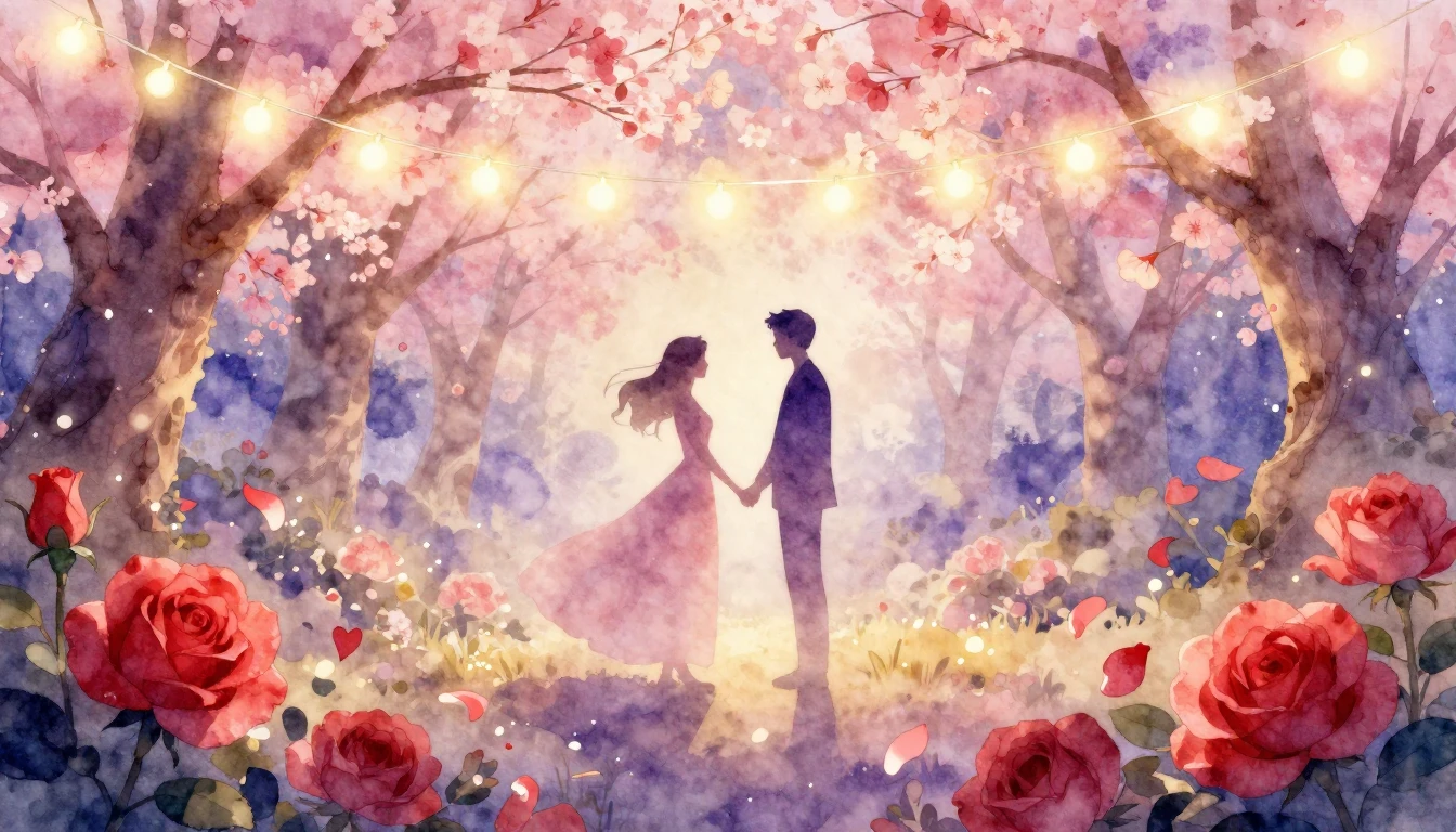 A soft and romantic watercolor illustration depicting a magi...