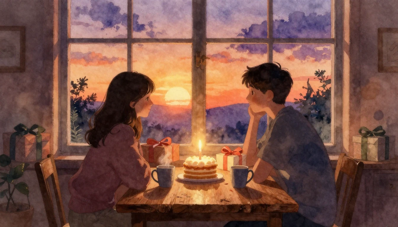 A cozy and warm indoor scene featuring two silhouettes of cl...