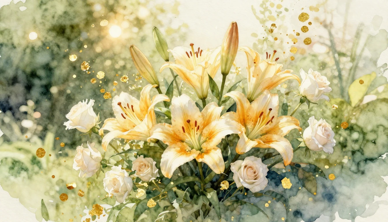 A sophisticated and celebratory watercolor painting depictin...