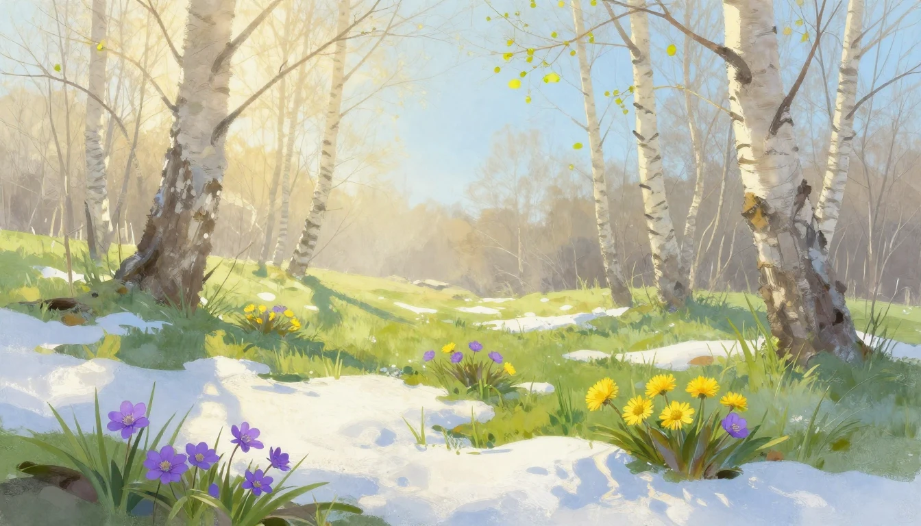 A soft and airy landscape scene depicting the transition fro...