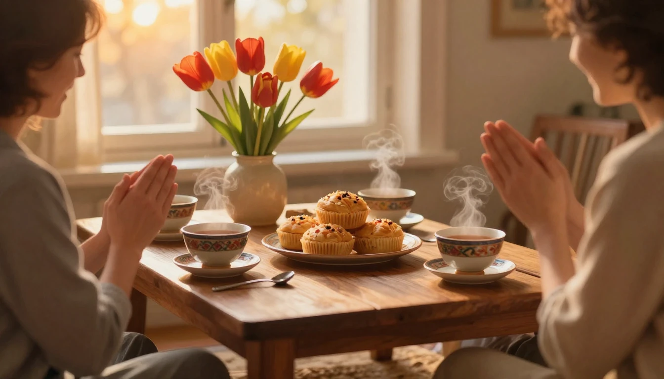 A warm and cozy scene capturing the essence of gratitude and...