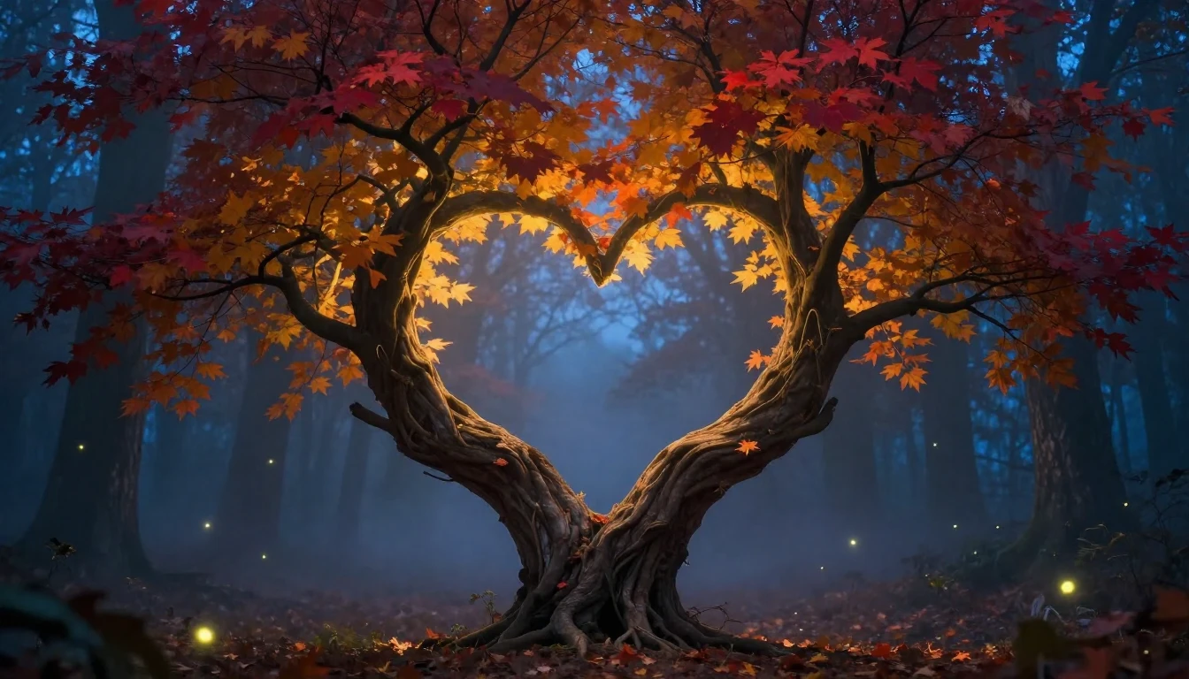 An artistic illustration depicting two intertwined trees gro...