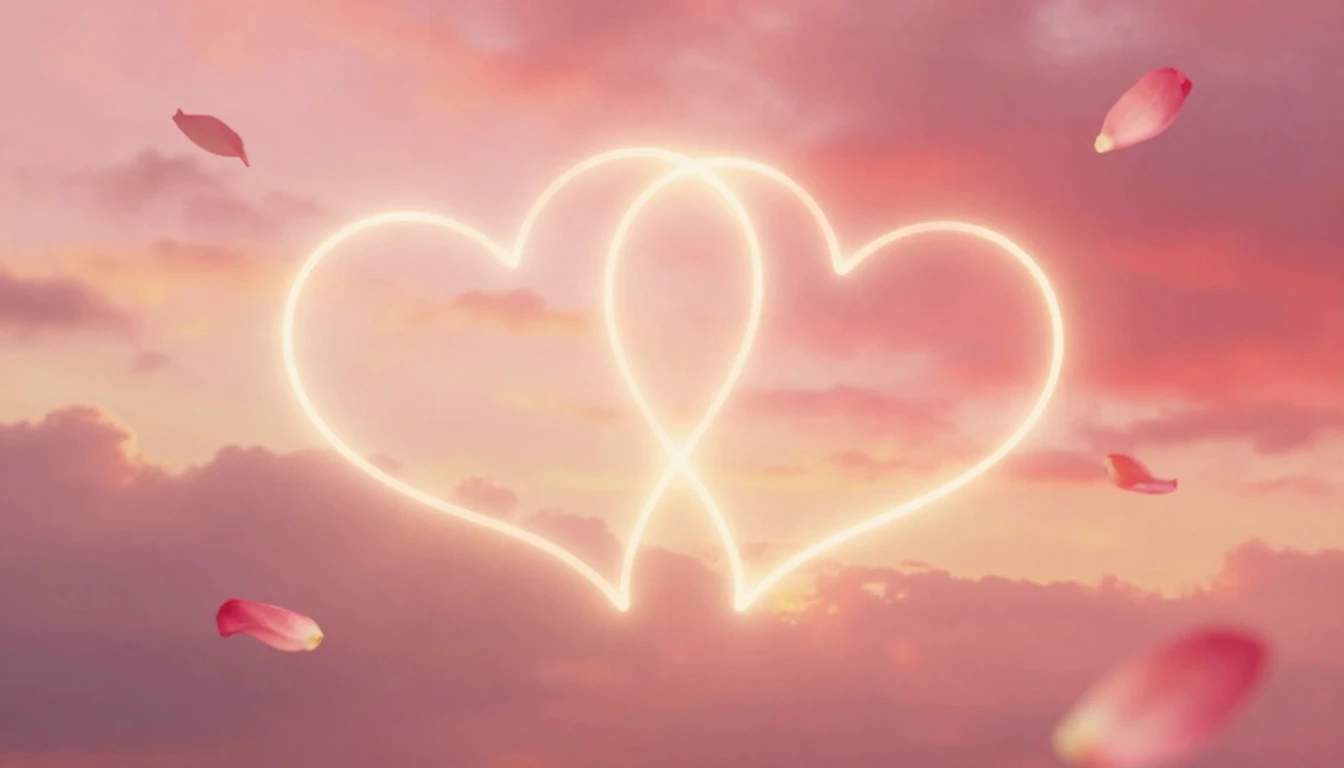 A soft and romantic composition featuring two stylized, abst...