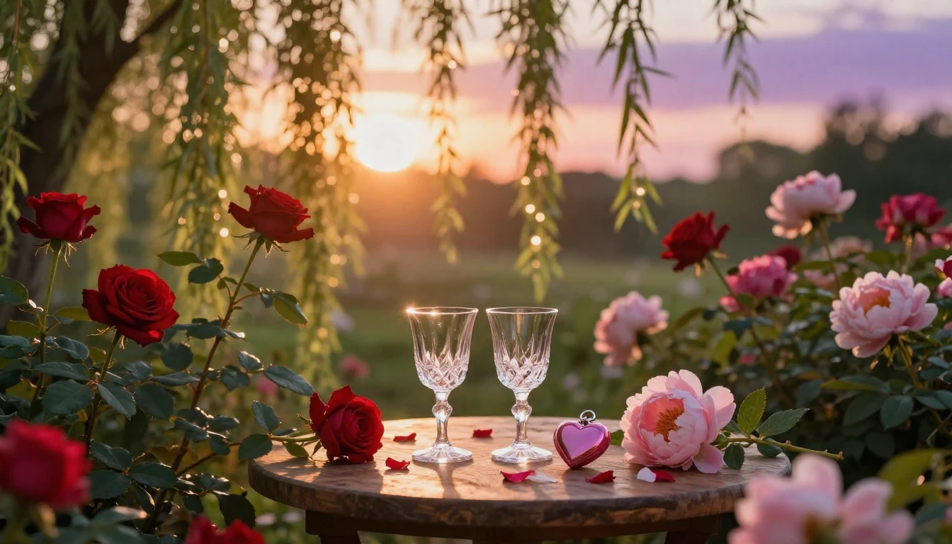 A breathtakingly romantic scene featuring a lush garden fill...